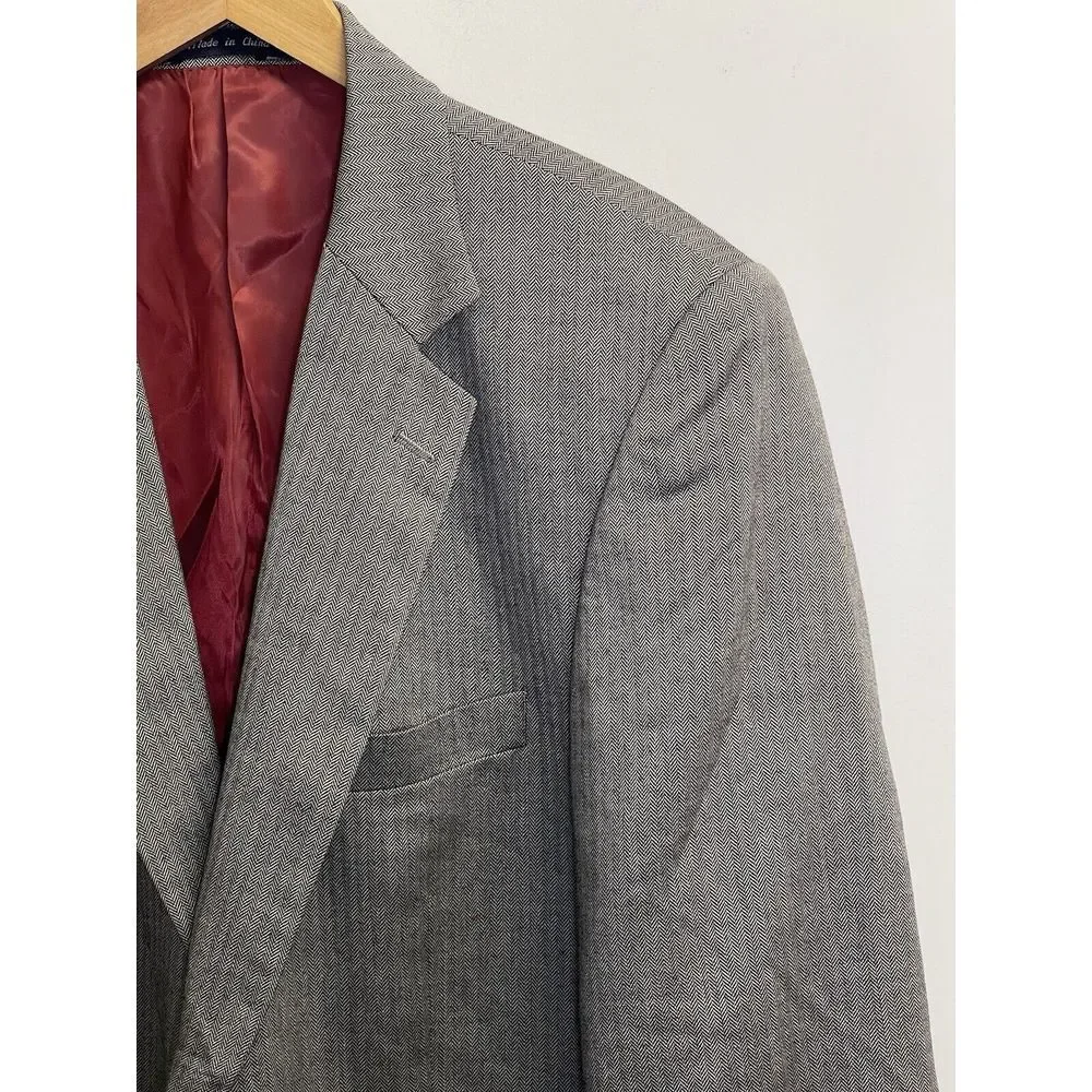 Alan Flusser Men's Blazer 44L Sport Coat Jacket Gray Herringbone Wool/Silk Blend